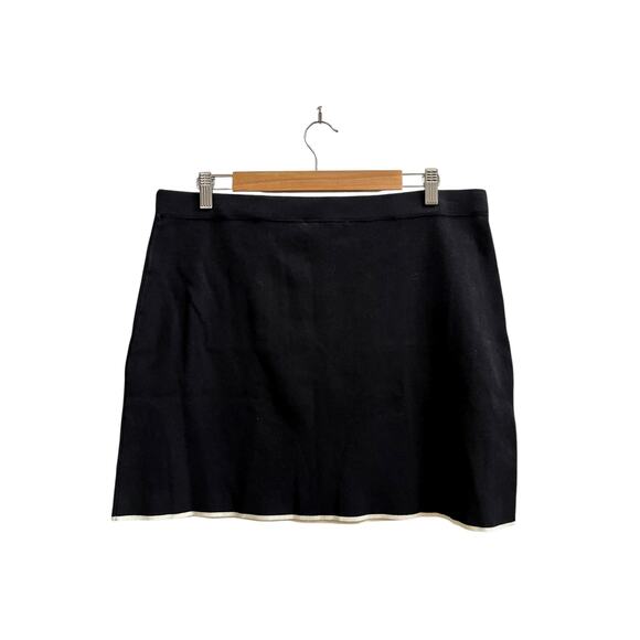 Mango New Black Knit Pocket Contrasting Hem Trim Mini Skirt Size XXL Modern - Picture 3 of 9